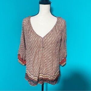 Joie XS Multicolor Orange Cotton V-Neck 3/4 Sleeve Blouse Top